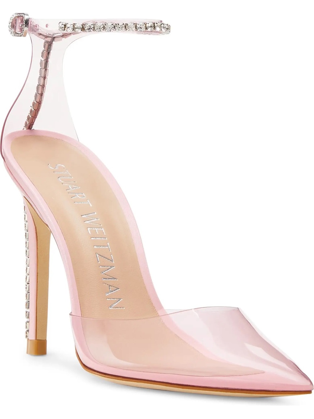 Stuart Weitzman Pink Crystal-Ankle Clear Pointed Pump